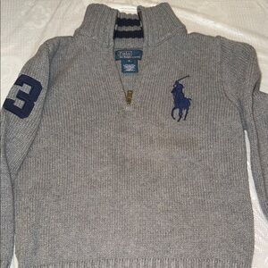 Polo by Ralph Lauren Gray Half-Zip Sweater with Navy Pony & Sleeve Patch